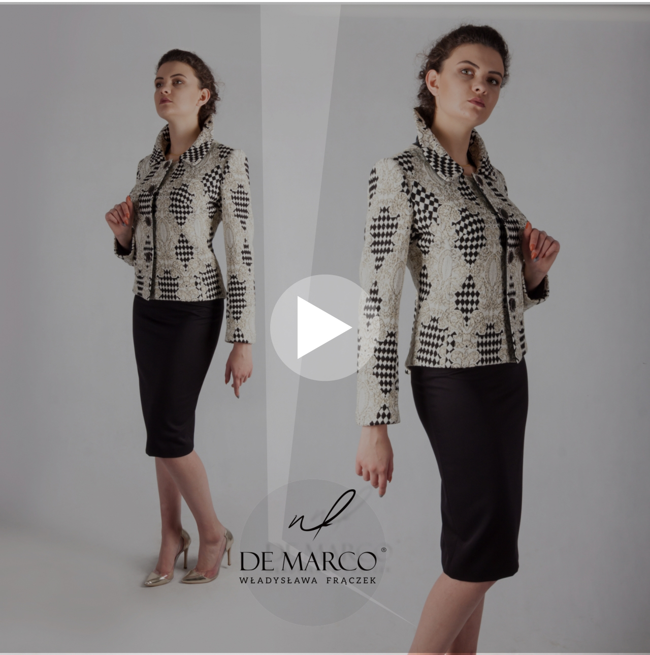 Ekskluzywne żakardowe kostiumy damskie i garsonki od polskiej projektantki W. Frączek. Sklep internetowy De Marco