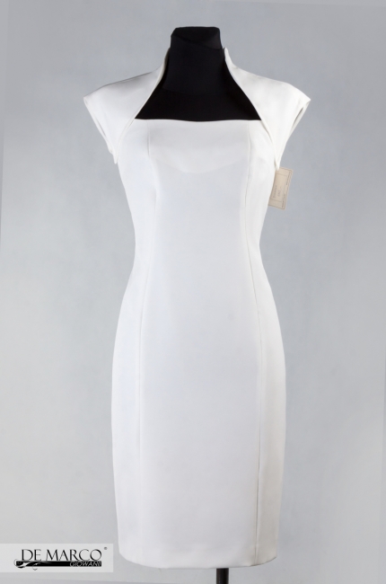 Elegancka sukienka śmietanowa Ewelina, Ołówkowe sukienki wizytowe od projektantki mody