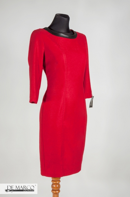 Modna, czerwona sukienka Klasyczna WW