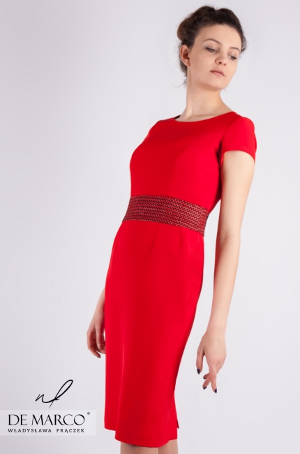 Elegancka czerwona sukienka z żakardowym żakietem Apolonia - Nikoleta