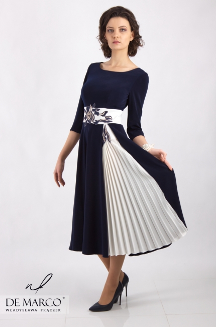 Rozkloszowana sukienka z plisowanką Rea, Ekskluzywna odzież damska, sklep online