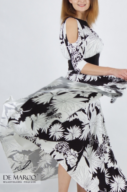 Ekskluzywna sukienka wyjściowa maxi z pasem kimonowym. Szycie na miarę De Marco