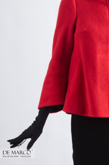 Czerwony płaszcz krótki wełniany. Najmodniejsze wełniane płaszcze damskie wizytowe