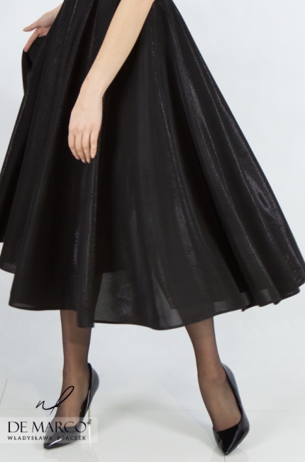 Ekskluzywna sukienka suknia midi black ze stylowo podkreśloną talią. Elegancka sukienka koktajlowa na wieczór Sklep internetowy De Marco