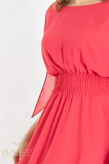 Czerwone stylizacje na lato De Marco. Luksusowe szyfonowe sukienki o swobodnym fasonie. Sklep internetowy De Marco