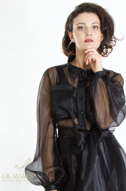 Elegancka czarna koszula damska wieczorowa transparentna. Sklep internetowy De Marco