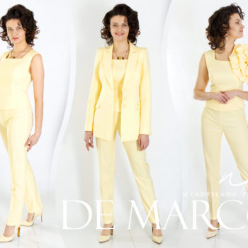 Eleganckie żółte garnitury, garsonki, sukienki wizytowe, biznesowe i dyplomatyczne