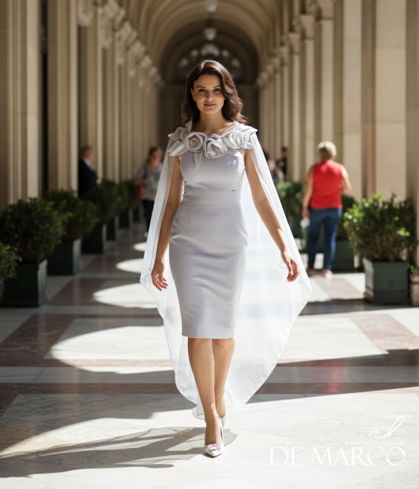 Sukienka z jedwabnym etole dla mamy wesela 