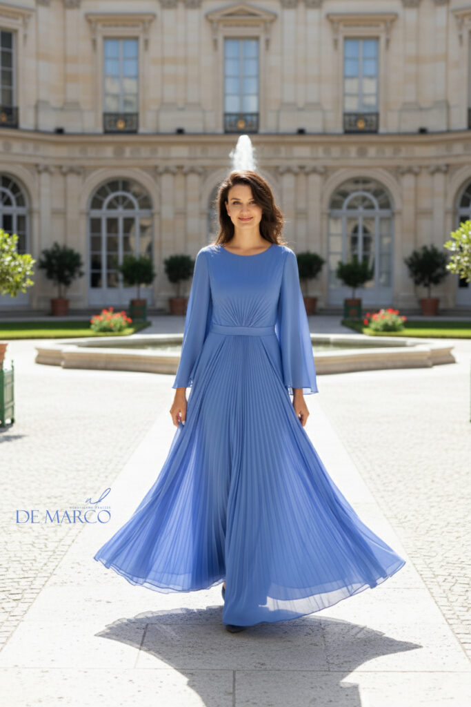 Długie lekkie sukienki na wesele De Marco szycie na miarę 