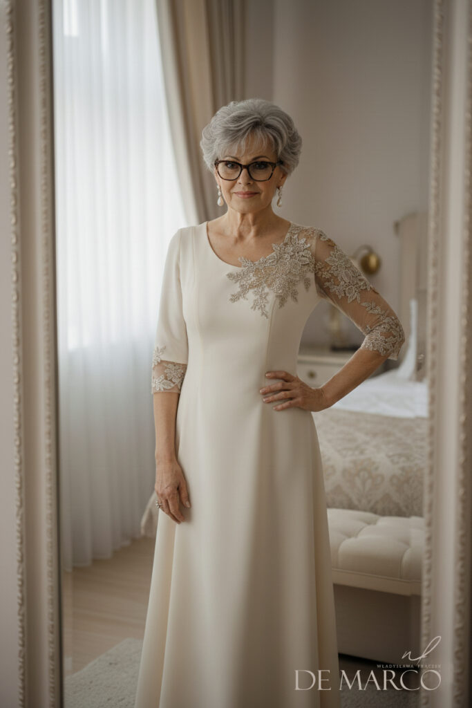 Ekskluzywna sukienka dla mamy i teściowej wesela De Marco szycie na miarę 