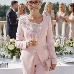 Garnitur damski z kwiatem dla mamy wesela