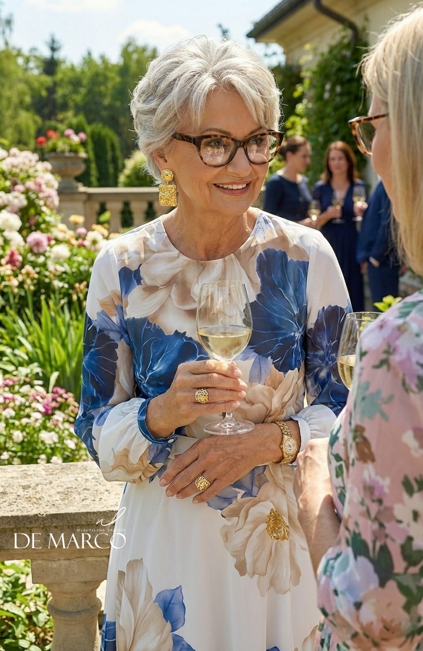 Ekskluzywna koktajlowa sukienka z jedwabiu naturalnego w piękne durze kwiaty De Marco szycie na miarę Warszawa, Kraków, Katowice, Wrocław, Poznań, Szczecin, Gdynia, Gdańska ....