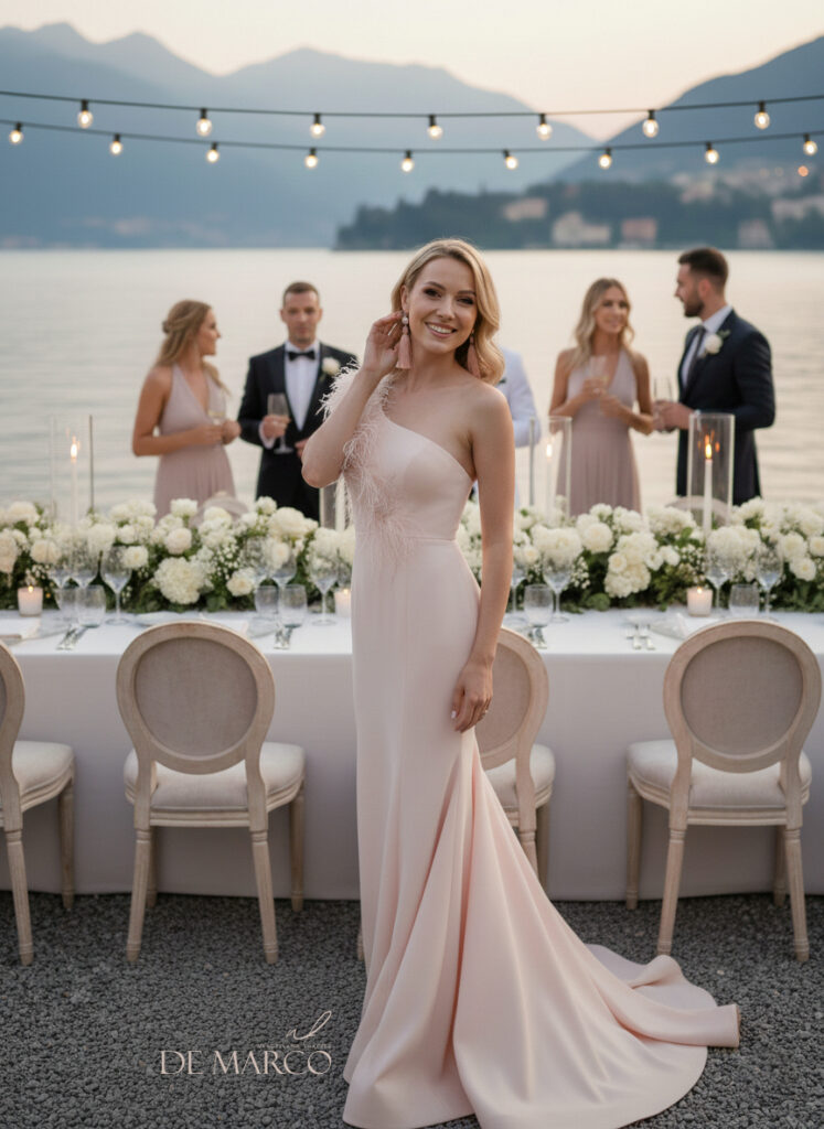 Suknia ślubna jak z bajki, długa z rozcięciem i na jedno ramie De Marco Salon Ślubny Projektowanie i szycie na miarę 