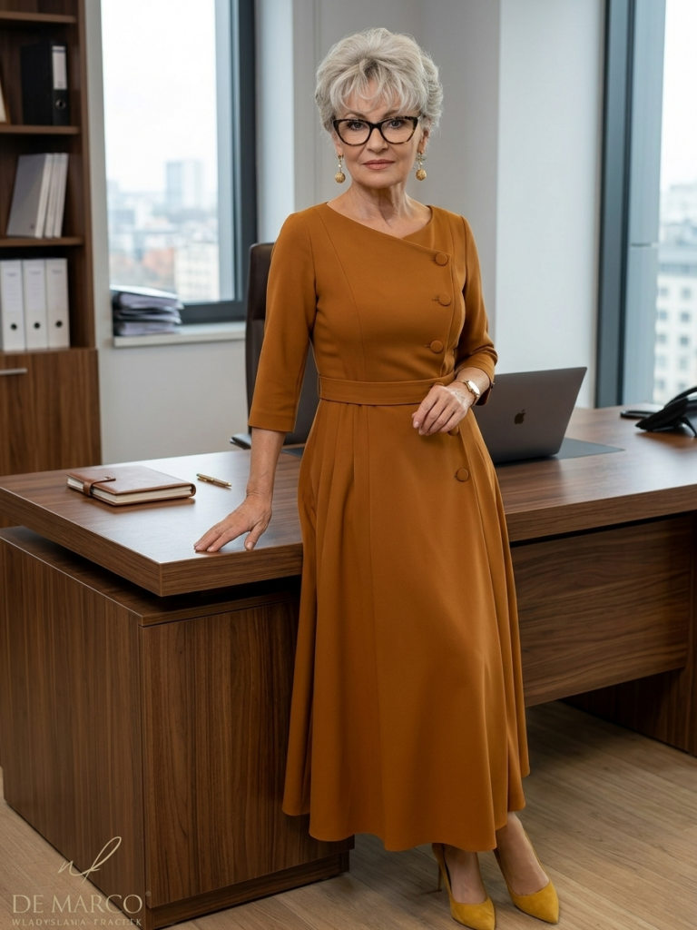 Wizytowa sukienka maxi doskonała na spotkanie i do pracy - De Marco szycie na miarę