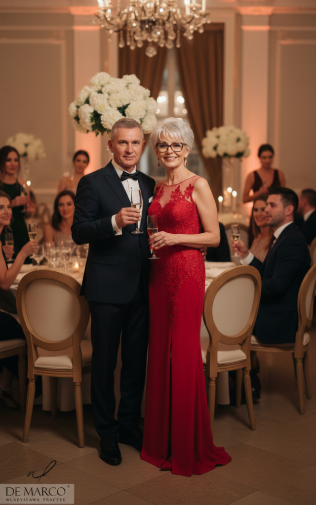 Długa suknia na jubileusz, rocznicę ślubu lub na wesele szyta na miarę u polskiej projektantki z De Marco. Najpiękniejsze suknie dla dojrzałej kobiety