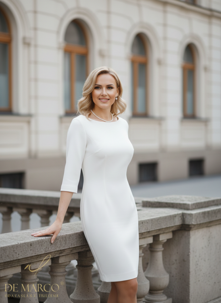 Elegancka sukienka wizytowa na komunię i do pracy De Marco polska luksusowa marka odzieżowa - ekskluzywne ubrania damskie szyte na miarę