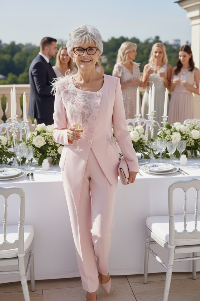 Elegancki garnitur damski na wesele De Marco ekskluzywna odzież projektowana i szyta na miarę 