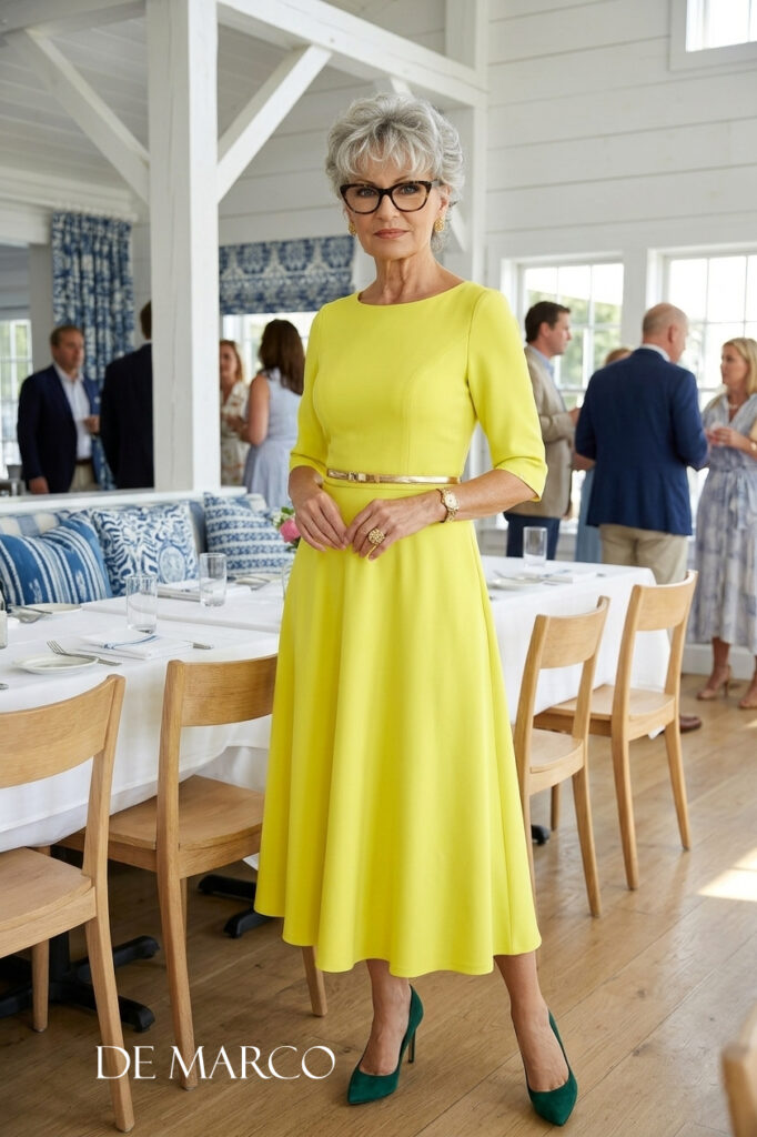 Dopaminowe sukienki wizytowe hit tego sezonu- najmodniejsza sukienka dla 50 laki, 60 latki