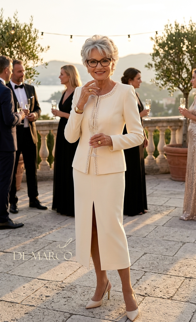 elegancka garsonka ze spódnicą 7/8 - biała garsonka wizytowa