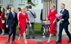 Elegancka sukienka dla 50 latki szyta na miarę w De Marco pracowni krawieckiej w której ubiera się Pierwsza Dama