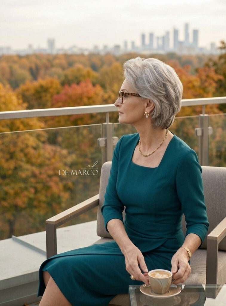 Elegancka sukienka wizytowa De Marco wyszczuplające fasony dla 50 latki, 60 latki