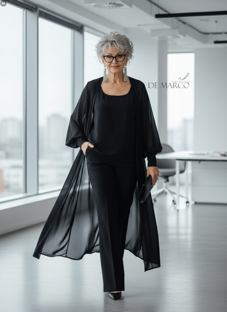 Luksusowa polska marka odzieżowa - szyfonowy kardigan - elegancka stylizacja do pracy
