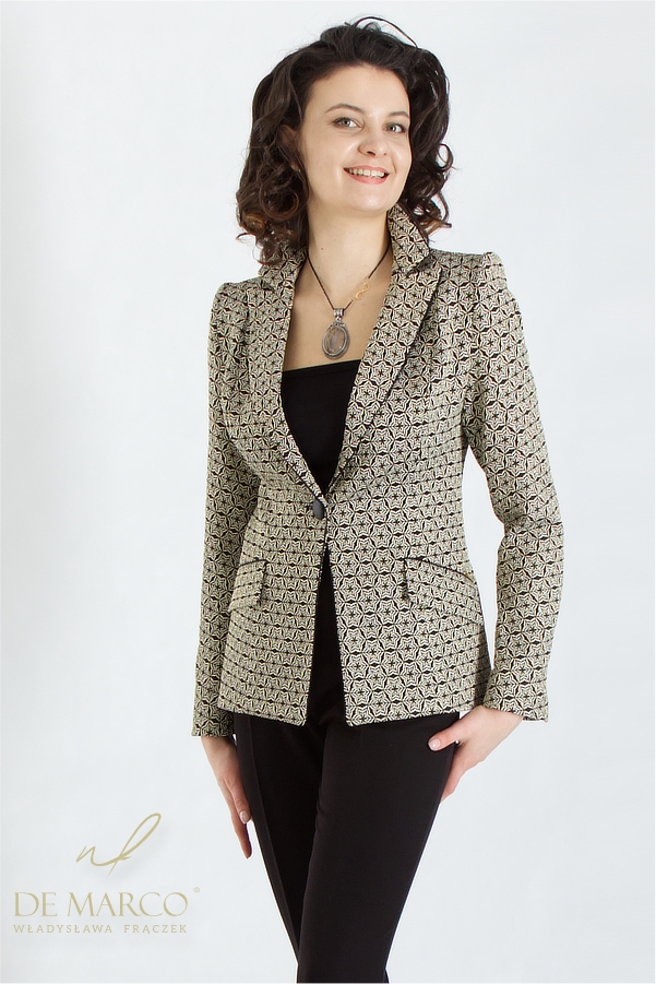 The most fashionable women s jacquard formal evening jackets. A tailor made jacket in black and gold. De Marco online store