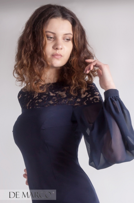 Elegancka sukienka z granatowym szyfonem Atalia II