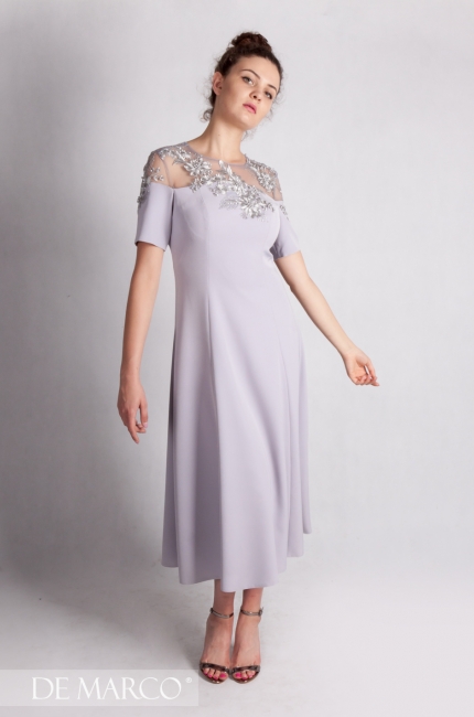 Sukienki do połowy łydki dla matki weselnej Crystal, Salon Mody De Marco zaprasza na projektowanie i szycie na wymiar ekskluzywnej odzież weselnej
