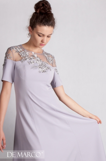 Seksowna sukienka Crystal do połowy łydki dla matki weselnej 40+, 50+, 60+ podkreśla talię, Idealna sukienka dla gruszki