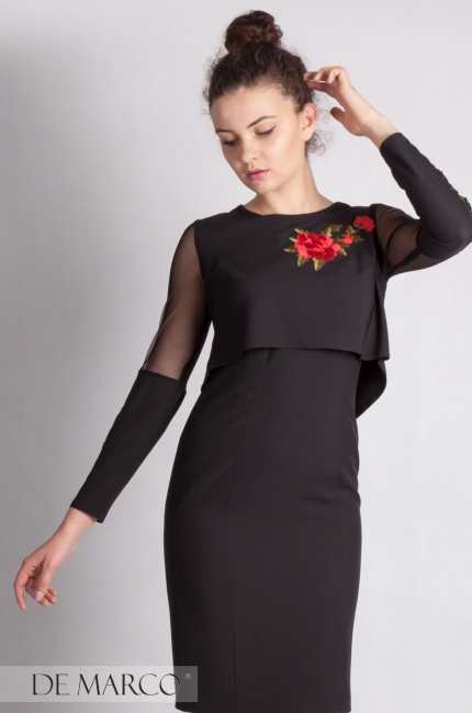 Elegancka, czarna sukienka z czerwonymi różami Lolita, Sukienki wizytowe od projektanta