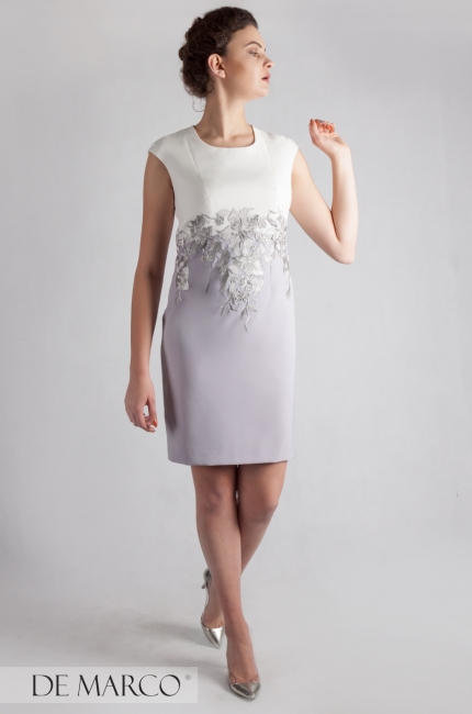 Wyjątkowo piękna sukienka z ekskluzywną gipiurą Ryheza II, sukienka na wesele dla mamy szyta na miarę on-line w De Marc