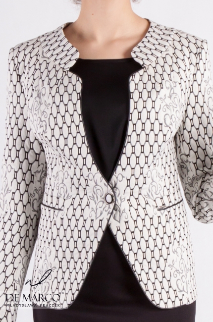 Oryginalny zestaw - czarna ołówkowa spódnica z żakardowym żakietem Kwiryna