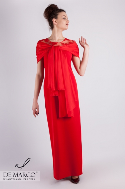 Maxi sukienka w kolorze czerwonym Una to ekskluzywna propozycja dla mamy weselnej, Oryginalne i eleganckie sukienki na wesele od polskiego projektanta