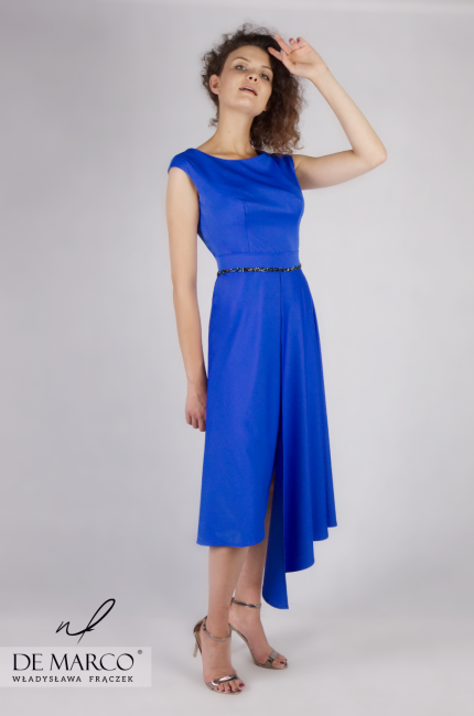 Dwuczęściowa sukienka na imprezę firmową Abelia, ​​​​​​​Niebieskie sukienki od projektantki mody