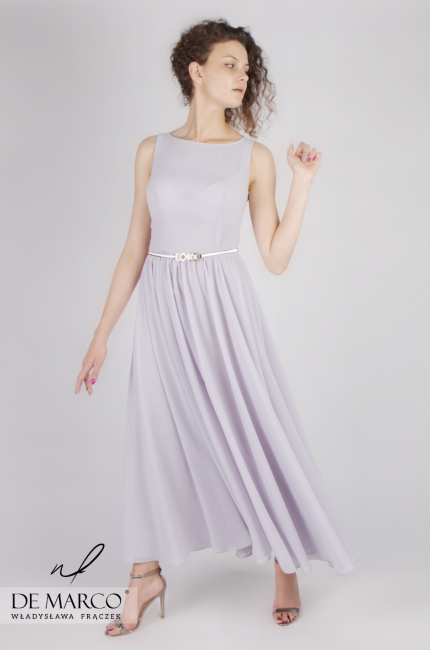 The most beautiful dress for a wedding with a maxi length Marcjanna, Gray chiffon dresses from De Marco