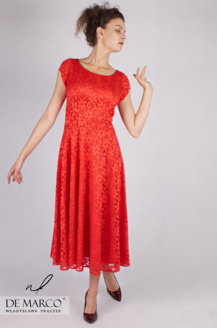 Bajeczna sukienka czerwona dla Mamy Pani Młodej Dajana, Modne sukienki na wesele dla mamy, Sklep