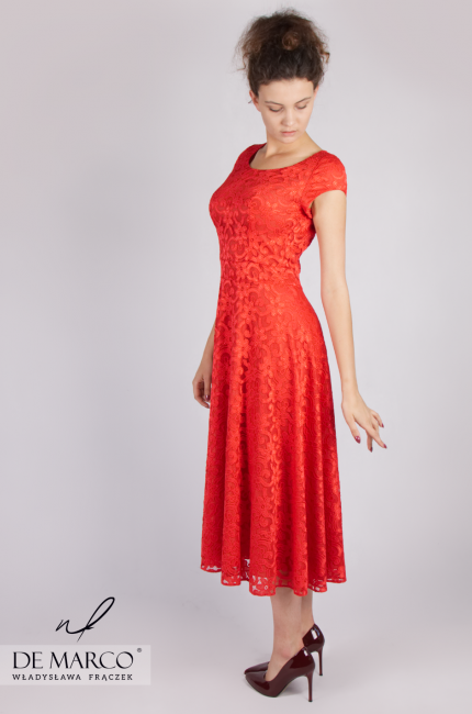 Zjawiskowa suknia w kolorze czerwonym na bal Dajana, Sukienki na wesele De Marco, eleganckie dla mamy