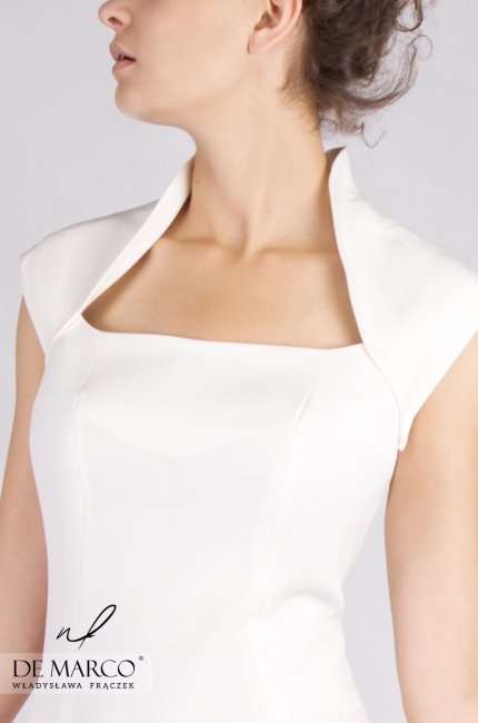 Wizytowa biała sukienka Ewelina szyta na miarę, Polscy projektanci mody, sklep internetowy De Marco