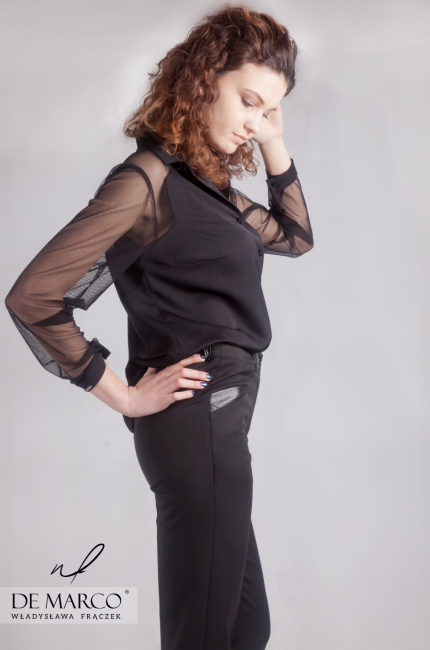 Nowoczesna koszula w kolorze czarnym dla bizneswoman Lidia, De Marco - szycie na miarę Małopolska