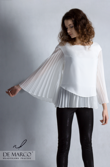 Najmodniejsza bluzka plisowana z transparentnymi rękawami Pandora, De Marco - online zakupy