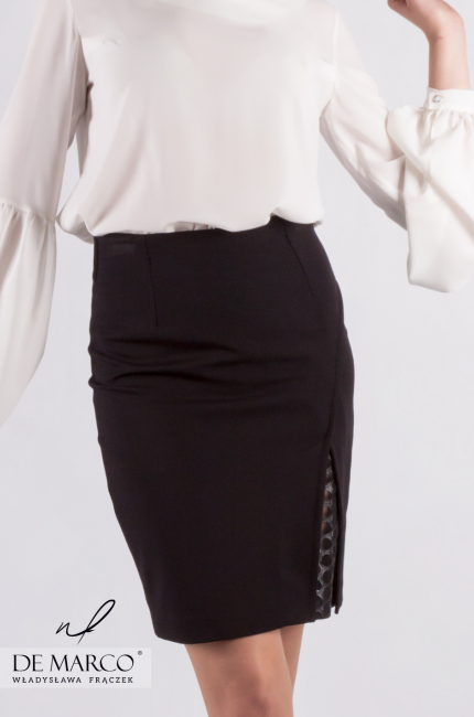 Czarna spódnica ołówkowa szyta na miarę Delfina, Wizytowa odzież damska dla kobiet pracujących w biurze