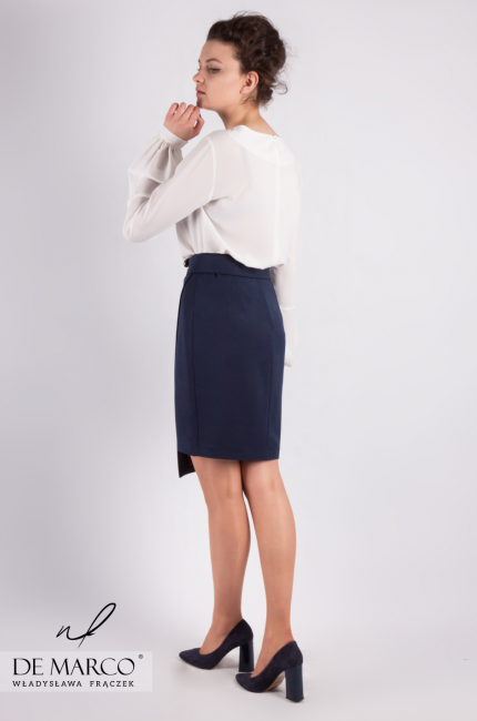 Elegant skirt in the original cut, Asymmetrical skirt in navy blue
