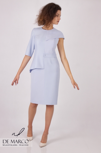 Nowoczesna sukienka w jasno niebieskim kolorze Ismena. De Marco sklep internetowy: sukienki na wesele od projektanta