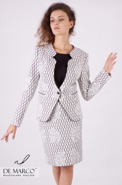 Interesujący kostium, który podkreśli Twoją indywidualną stylizację Kwiryna II, Eleganckie garsonki na spotkania biznesowe