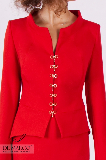 Oryginalny kostium w kolorze czerwonym na specjalne uroczystości Maura II, Czerwone garsonki szyte na miarę u projektantki