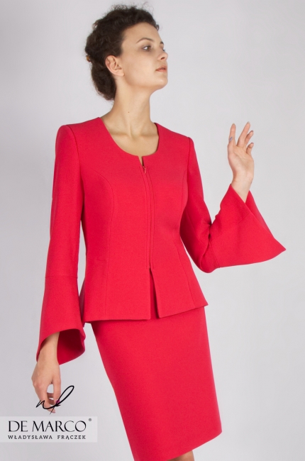 Red formal costume for professionally active women Noemi II, Exclusive tailor - made suit at Atelier W. Frączek