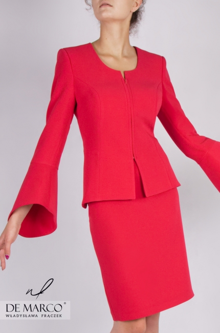 Red jacket with widened sleeves with a pencil skirt Noemi II, Red business suits