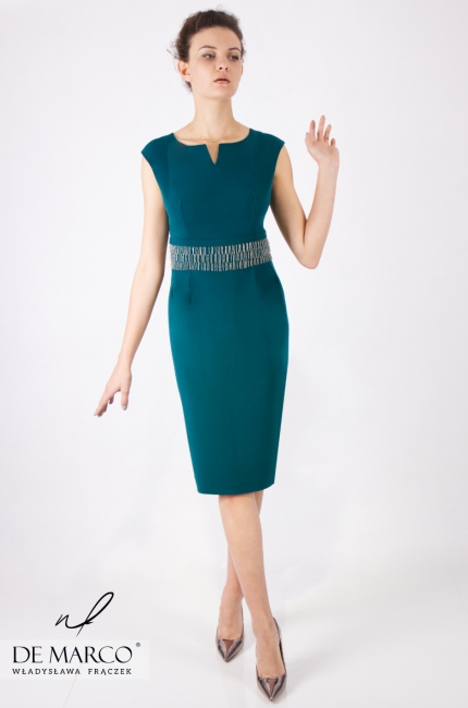 Beautiful pencil dress with a decorative belt Zuzanna, Formal evening dresses from the designer