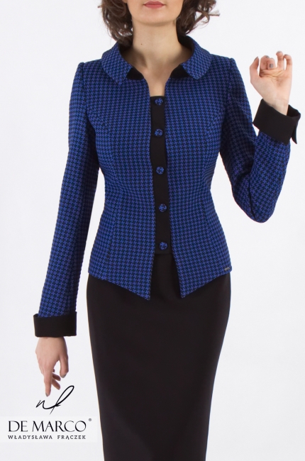 Business costume in navy blue Aurora, Jacquard suit for women in high positions